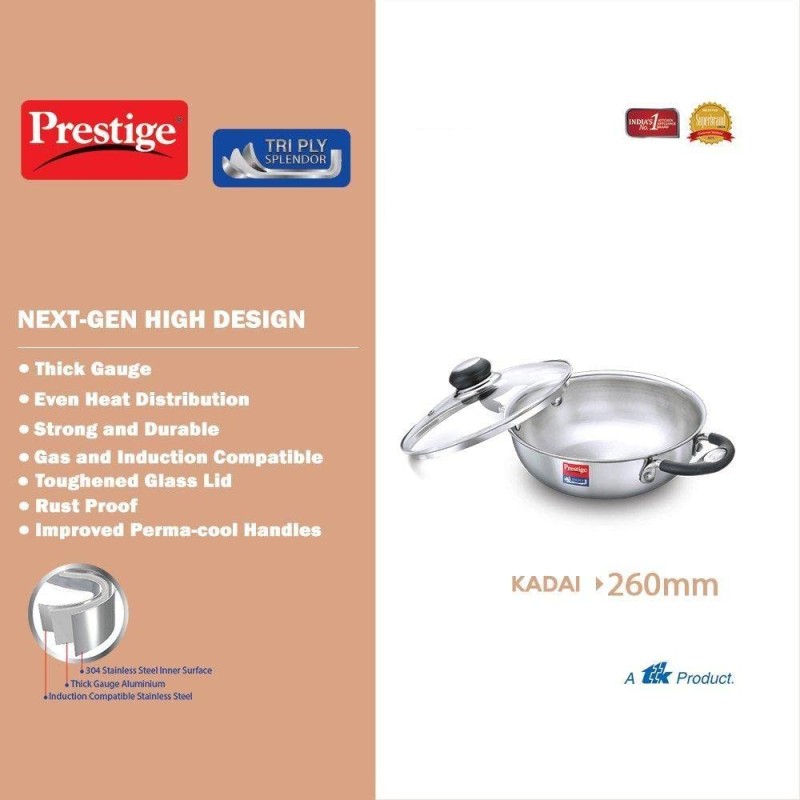 Prestige Tri Ply Splendor Kadai 260MM