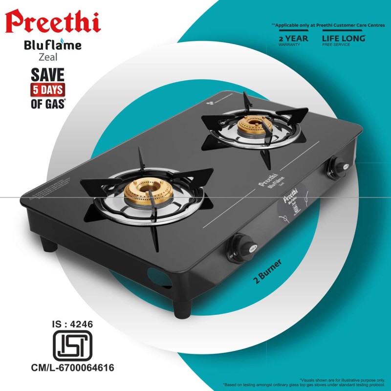 Preethi ZEAL Glass Top 2 Burner Gas Stove