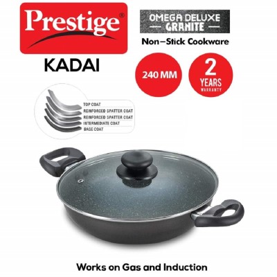 Prestige Omega Non-Stick Granite Kadai With Lid, 240MM