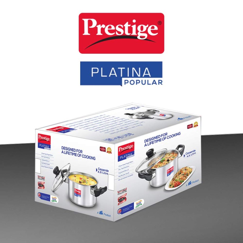 Prestige Platina Popular Stainless Steel Casserole With Lid, 220MM