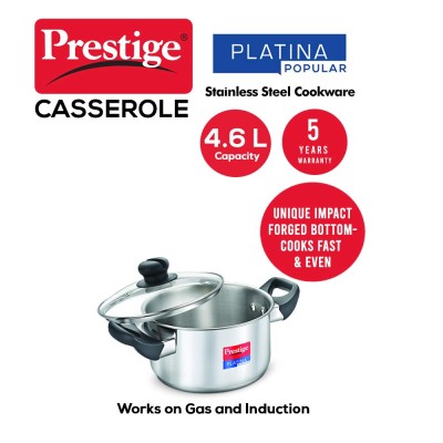 Prestige Platina Popular Stainless Steel Casserole With Lid, 220MM