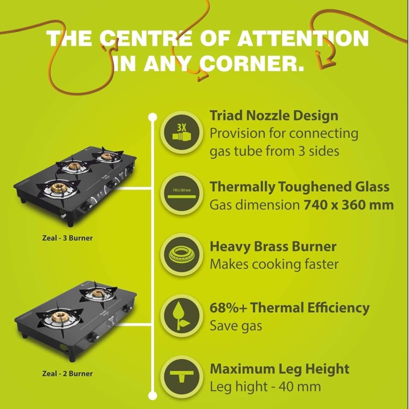 Preethi ZEAL Glass Top 2 Burner Gas Stove