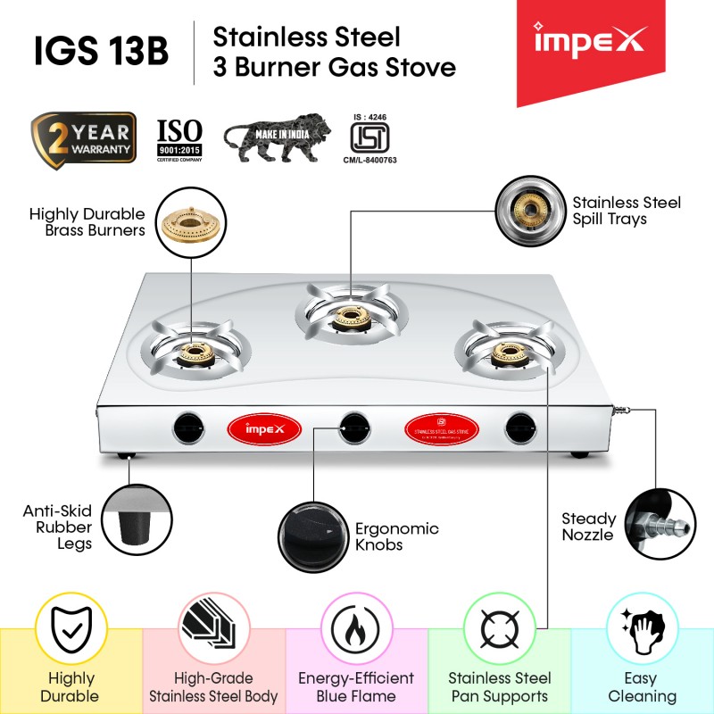 IMPEX Steel 13B 3 Burner LPG Stove