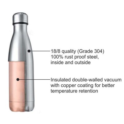 Borosil Vacuum Bottle Bolt 750ML, Stainless Steel