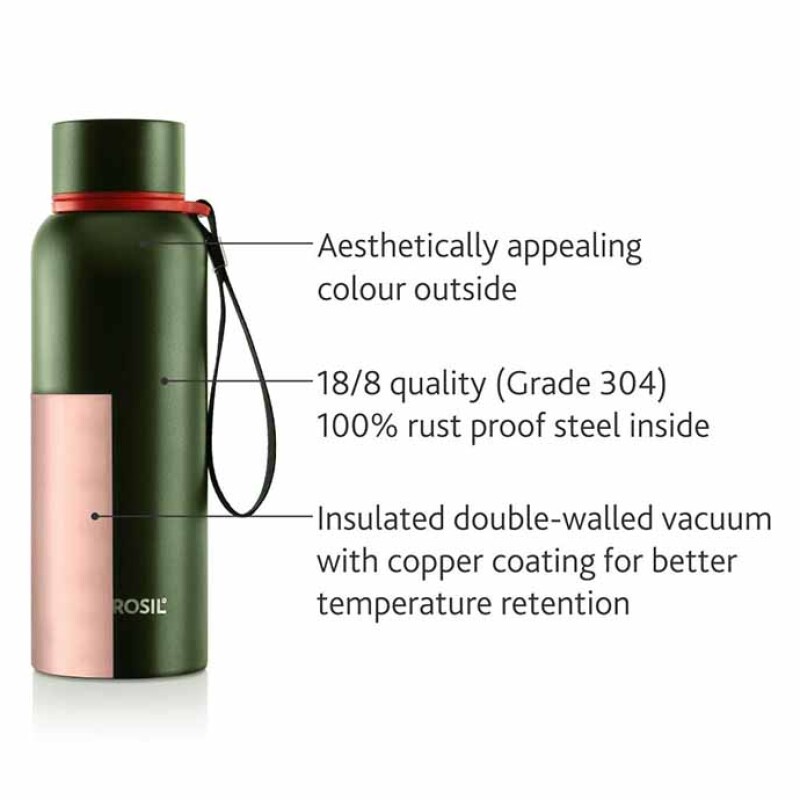 Borosil Vacuum Bottle Trek 500ML, Green