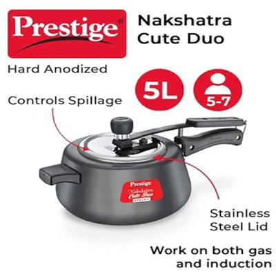 Prestige Nakshatra Cute Duo Svachh Hard Anodised Inner Lid Pressure Cooker, 5L