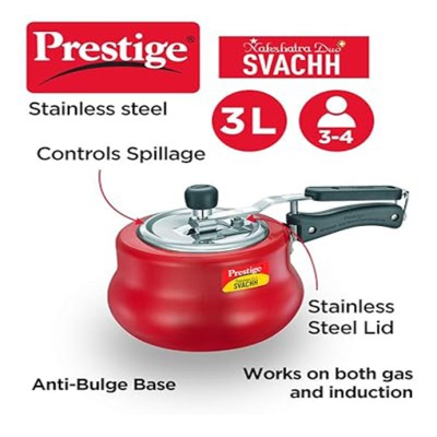 Prestige Nakshatra Plus Svachh Hard Anodised Spillage Control Handi Inner Lid Pressure Cooker, 3L (Red)