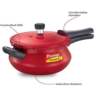 Prestige Deluxe Plus Baby Induction Base Aluminium Outer Lid Pressure Handi, 2L, Flame Red