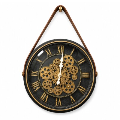 Vintage Hanging Roman Gear Wall Clock – Gold Finish
