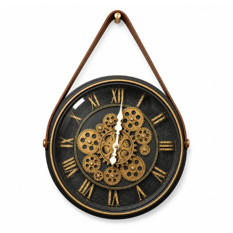 Vintage Hanging Roman Gear Wall Clock – Gold Finish
