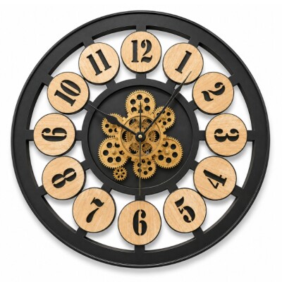 Vintage Gear Wooden Wall Clock – Black Industrial Frame (TY 115)