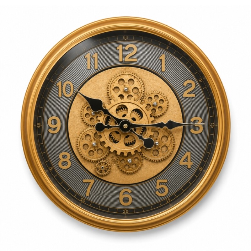 Modern Gear Wall Clock – Gold Decorative Design