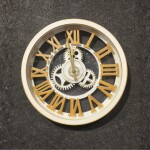 Luxury Roman Gear Wall Clock – White & Gold Design