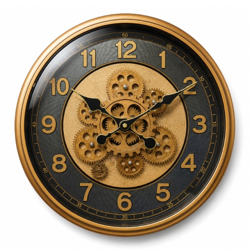 Luxury Gear Wall Clock – Gold & Black Modern Design