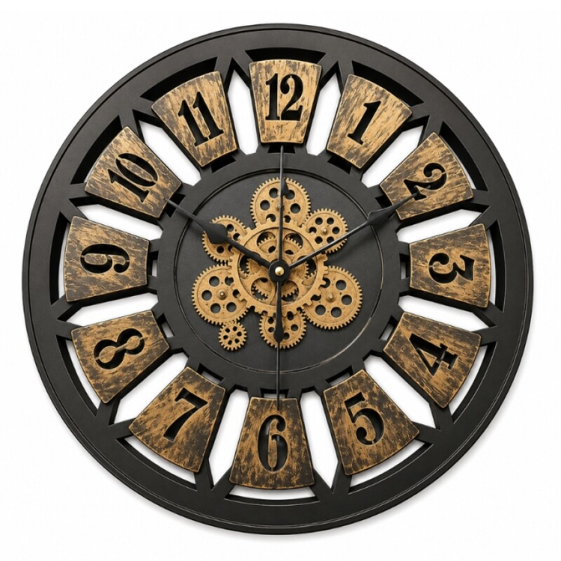 Vintage Gear Wall Clock – Antique Gold Industrial Frame (TY 117)