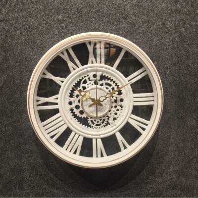 Luxury Roman Gear Wall Clock – White Vintage Design
