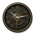 Luxury Roman Gear Wall Clock – Black Vintage Design