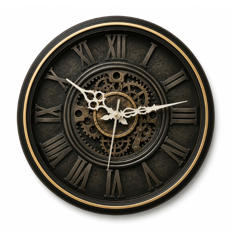 Luxury Roman Gear Wall Clock – Black Vintage Design