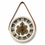 Vintage Hanging Roman Gear Wall Clock – White Design