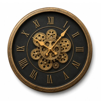 Vintage Roman Gear Wall Clock – Antique Bronze Design