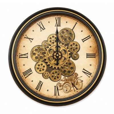 Vintage Roman Gear Wall Clock – Antique Gold Finish (643 - L3)