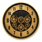 Modern Gear Wall Clock – Gold & Black Glass Design