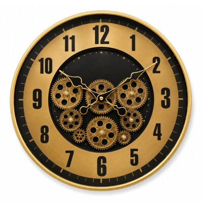 Modern Gear Wall Clock – Gold & Black Glass Design