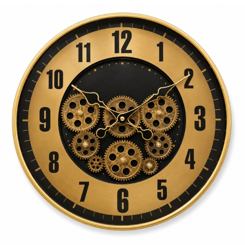 Modern Gear Wall Clock – Gold & Black Glass Design