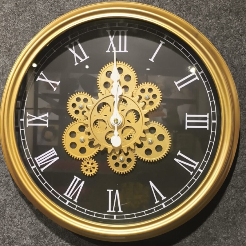 Luxury Roman Gear Wall Clock – Gold & Black Design