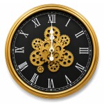 Luxury Roman Gear Wall Clock – Gold & Black Design