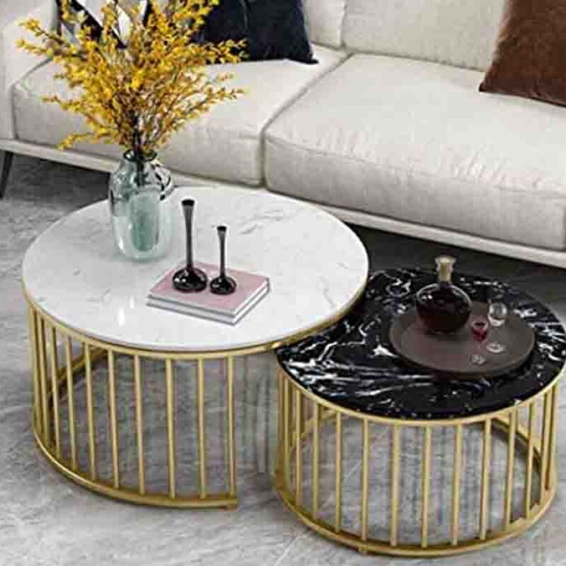 BH Engineered White & Black Marble Nesting Table