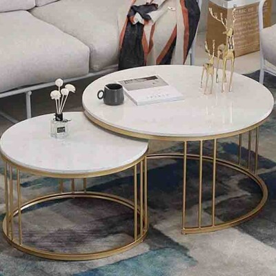 BH Engineered White Marble Nesting Table