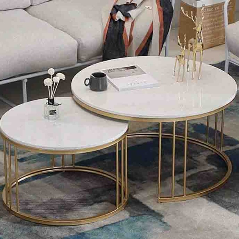 BH Engineered White Marble Nesting Table