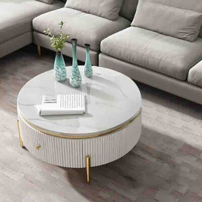 BH Engineered Round Coffee Table With Storage