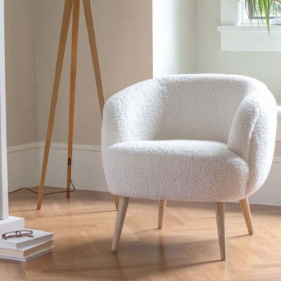 BH Stylish White Fabric Lounge Chair