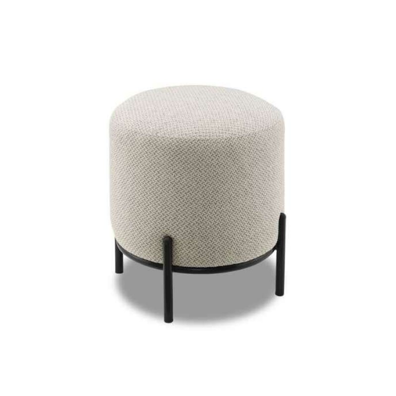 Round Textured Ottoman with Black Metal Legs