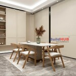 BH Engineered 6-Seater Matte White Marble Dining Table