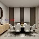 BH Engineered Grey Marble Glossy Dining Table