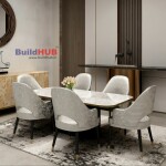 BH Engineered Grey Marble Glossy Dining Table