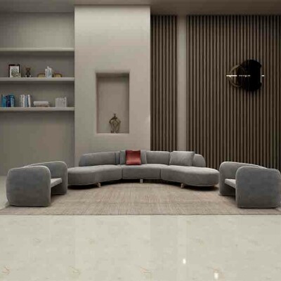 BH Engineered Grey Curve Sofa Set