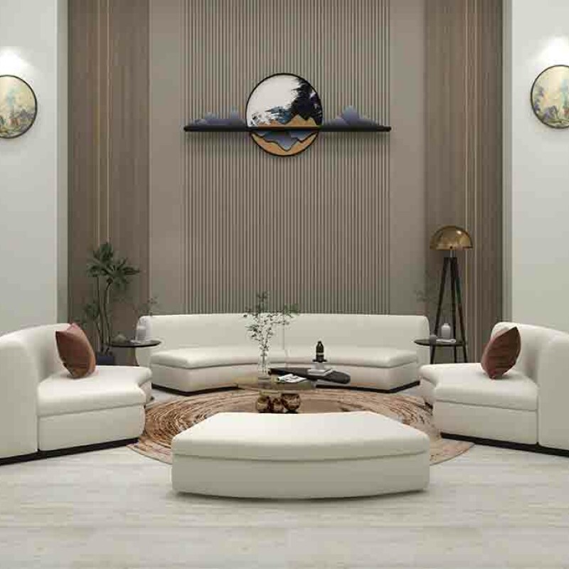 BH Engineered White Curved Sofa Set