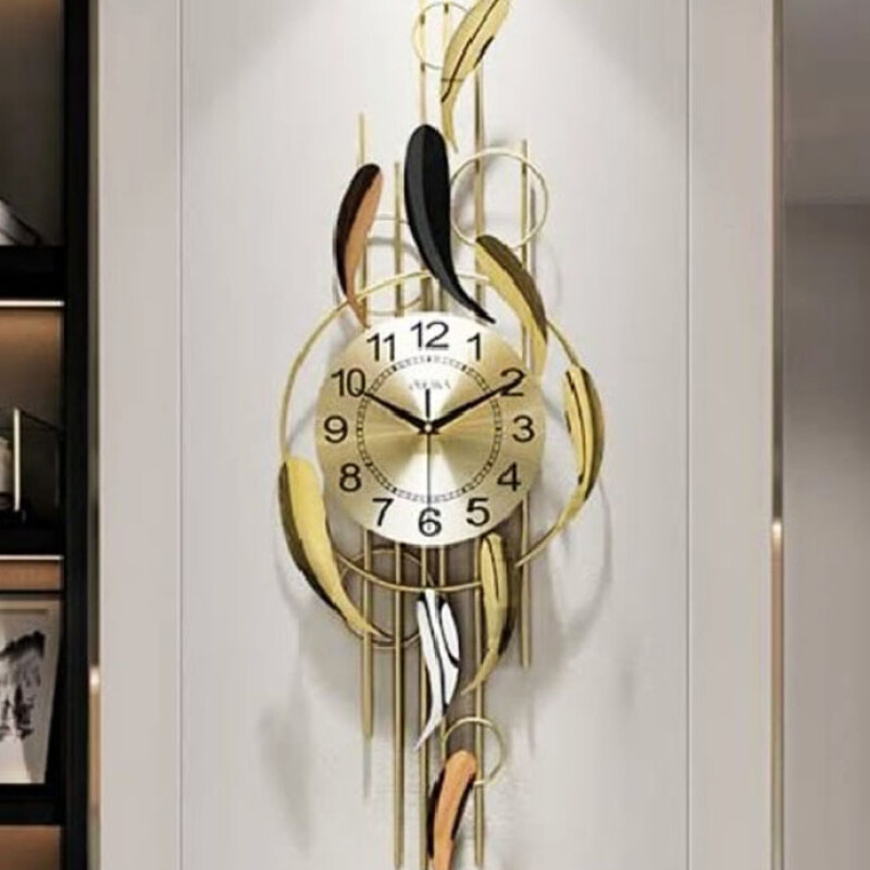 Stylish Black & Gold Metal Wall Clock HT