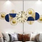 Yulia Blue & Golden Metal Wall Clock HT
