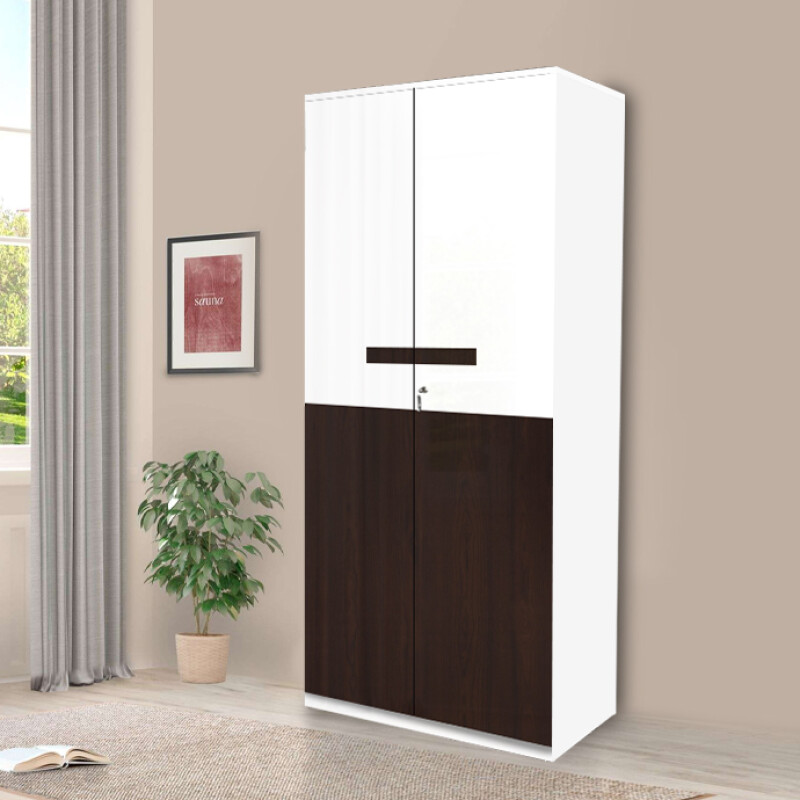 Engineering Wood 2 Door Wardrobe in Choco Walnut & White