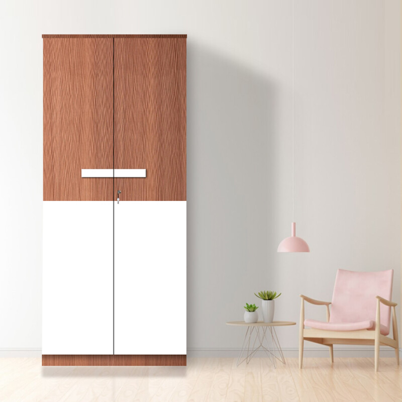 Engineering Wood 2 Door Wardrobe in Sapelli & White