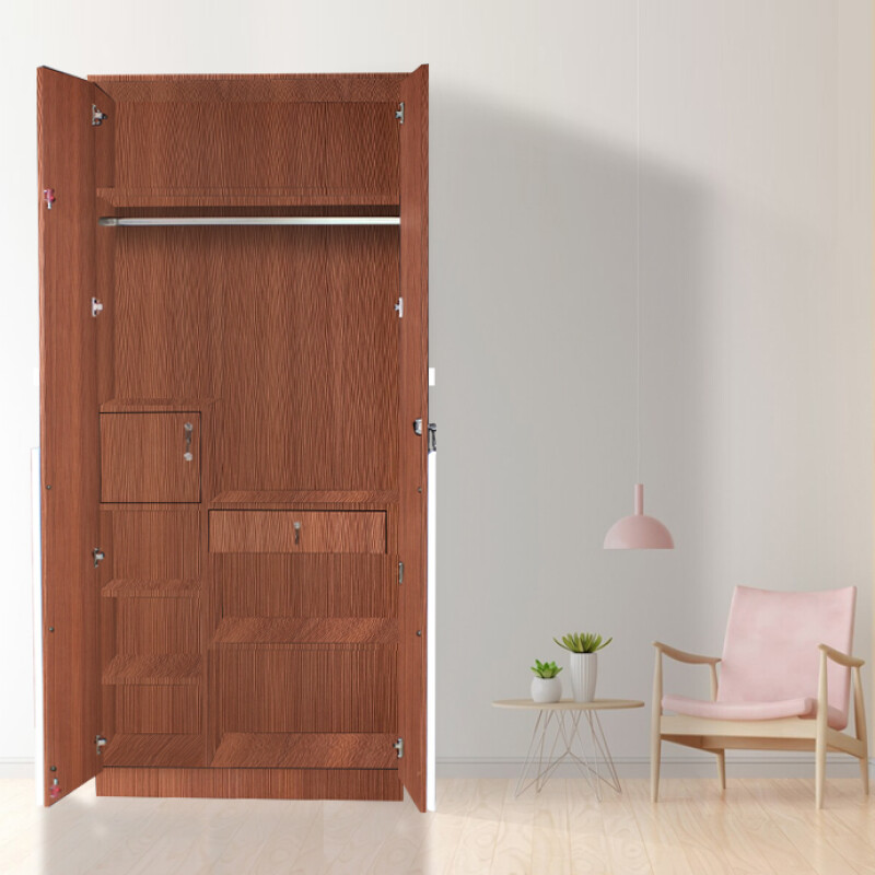 Engineering Wood 2 Door Wardrobe in Sapelli & White