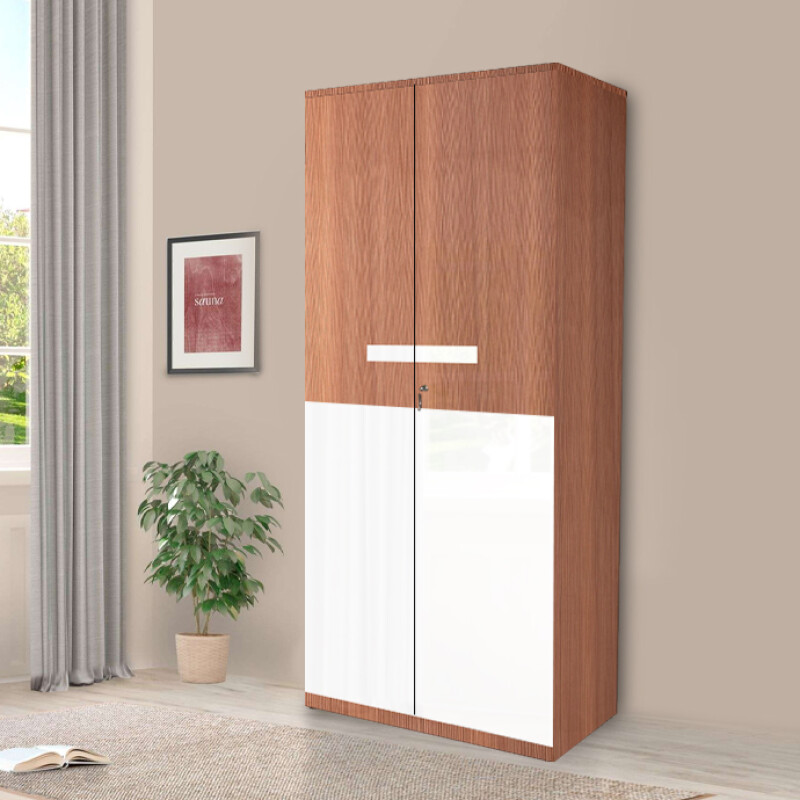 Engineering Wood 2 Door Wardrobe in Sapelli & White