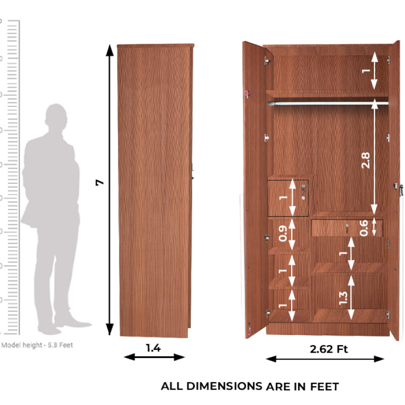 Engineering Wood 2 Door Wardrobe in Sapelli & White