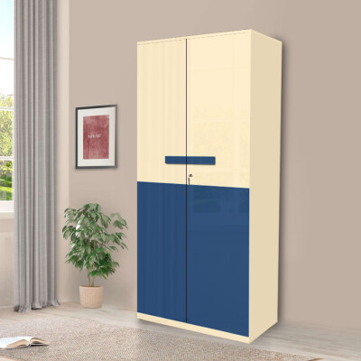 Engineering Wood 2 Door Wardrobe in Electric Blue & Ivory