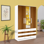 BHF 3 Door Wardrobe in Mysore Teak & White Finish